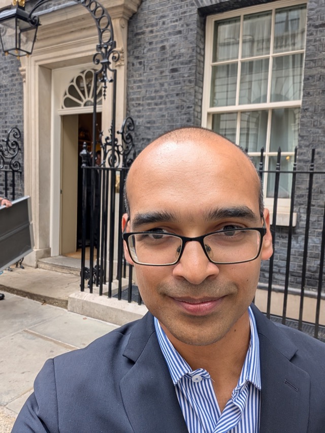 Anjor Kanekar outside 10 Downing Street